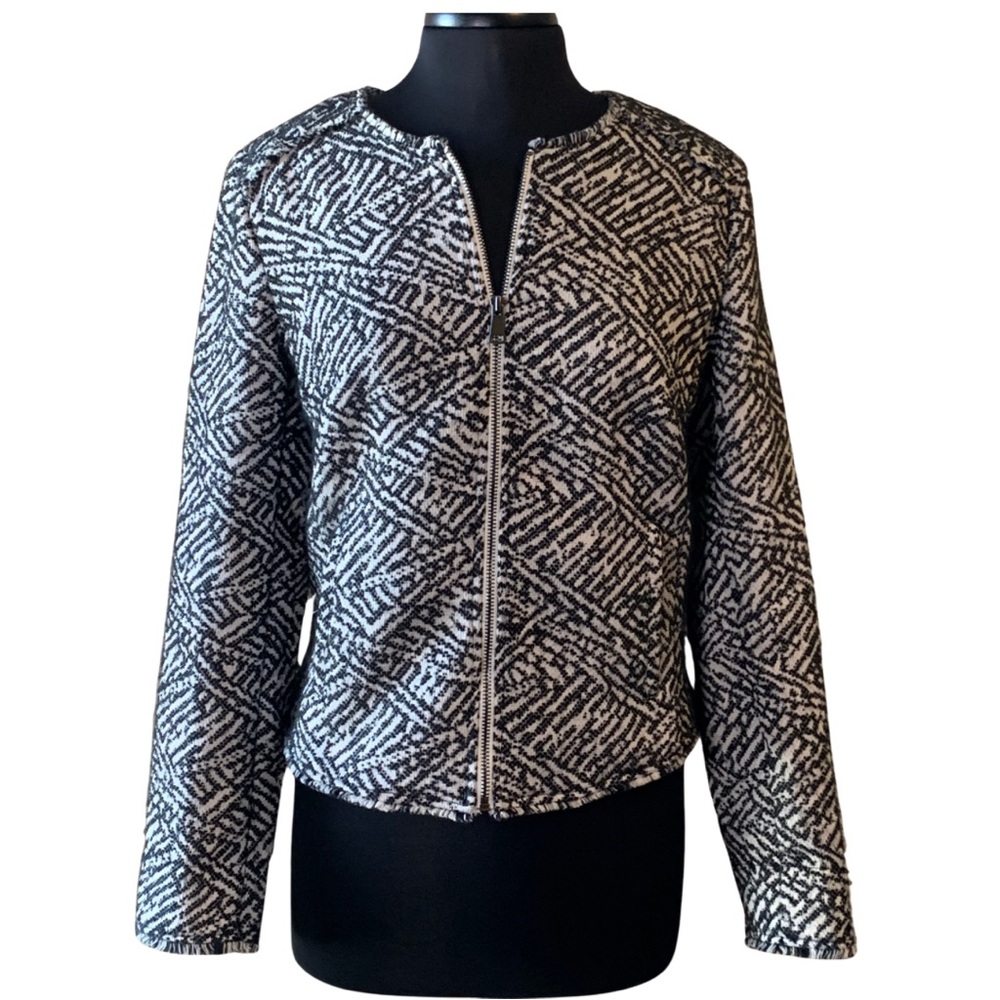 TRIBAL JEANS Woven Jacket Full Zipper Medium Long Sleeve Pockets Black White